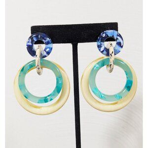 Lele Sadoughi Double Ring Drop Earrings Blue Green Oversized MINT